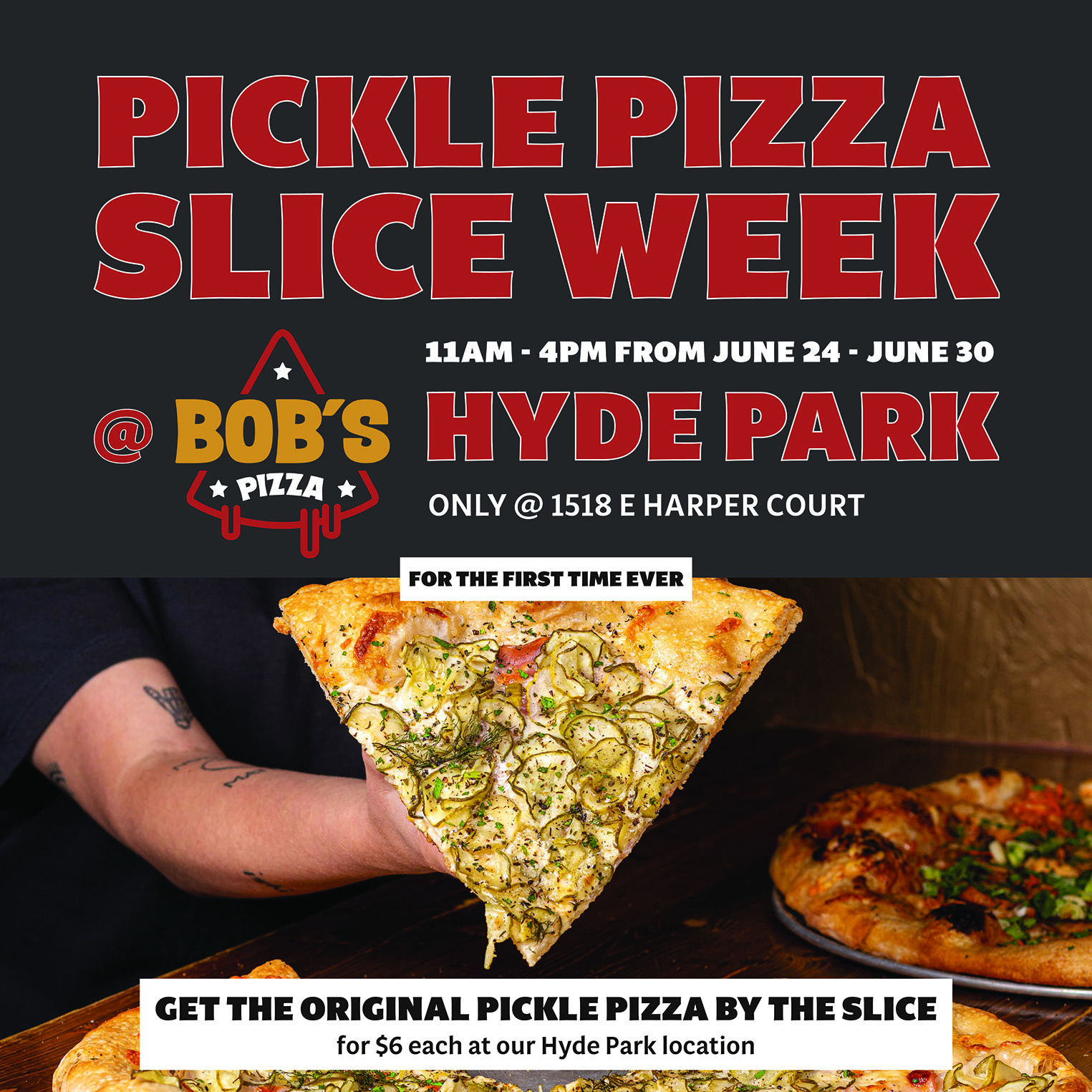 Enjoy Bob’s Pizza’s FullService Bar & Dine Hyde Park location.